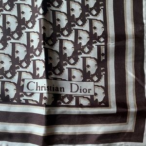 Vintage CHRISTIAN DIOR 100% Silk Scarf Monogram hand rolled